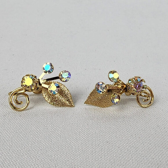 Vintage Gold Tone AB Rhinestone Screw Back Earrings - Picture 1 of 6